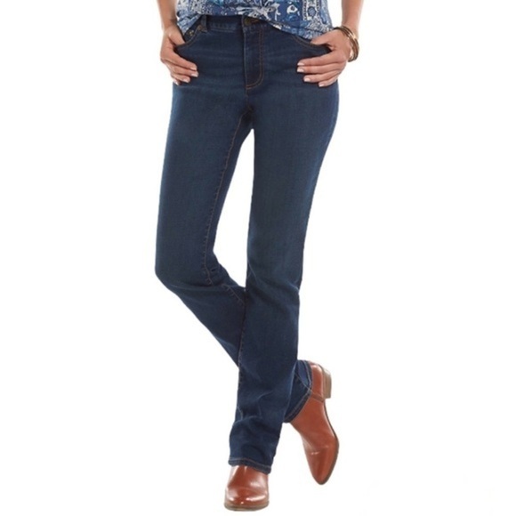 Chaps Women’s Midrise Modern Fit Straight-Leg Blue Jeans 10 Petite - Picture 2 of 6